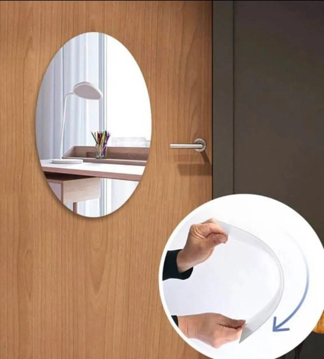 Oval Shape Adhesive Mirror Sticker 30x20 cm