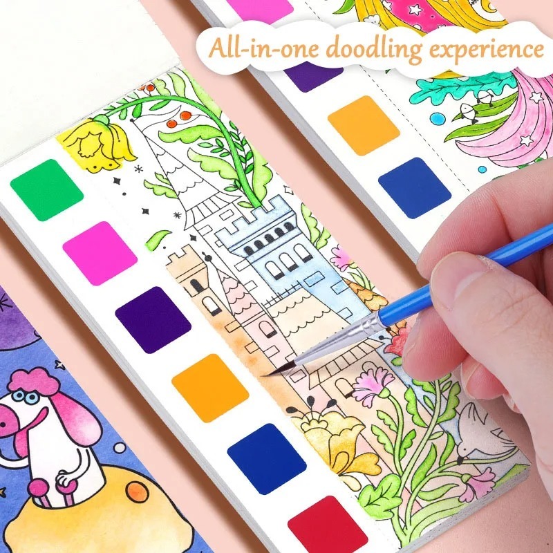 Watercolor Painting Book with Brush for Kids